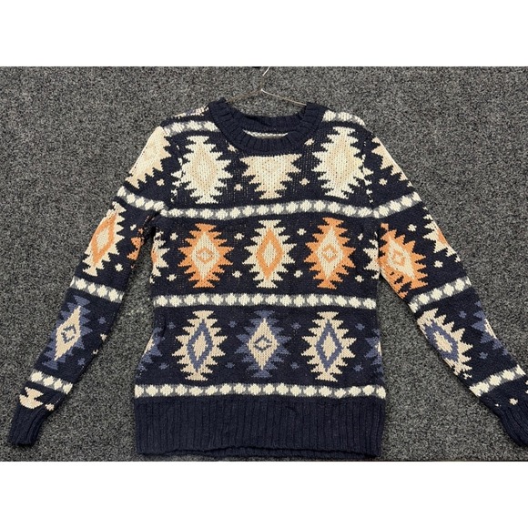 L.L. Bean Sweaters - LL Bean Signature Sweater Women L Navy Blue Fair Isle Aztec Cotton Knit 506546